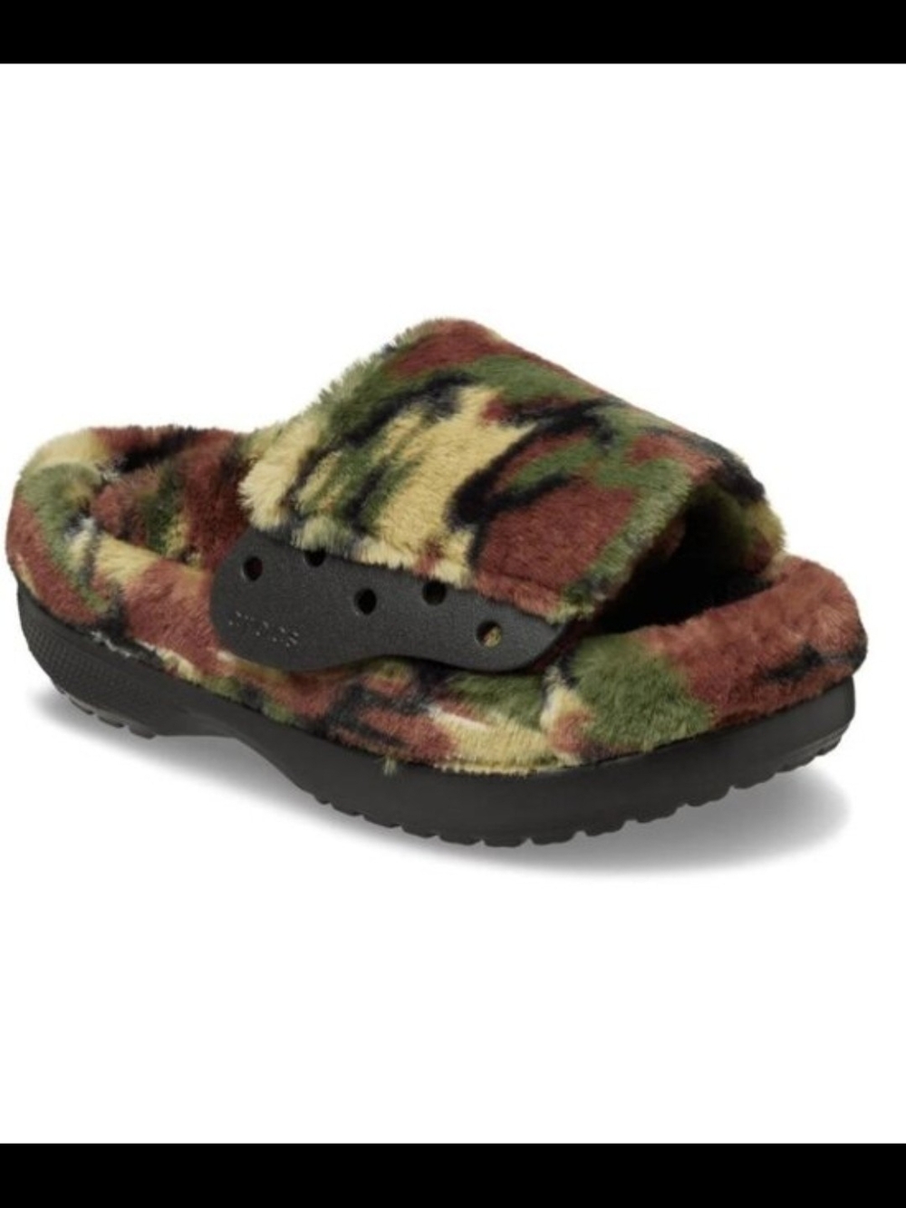 CROCS Black Sole Camo Faux-Fur Slide